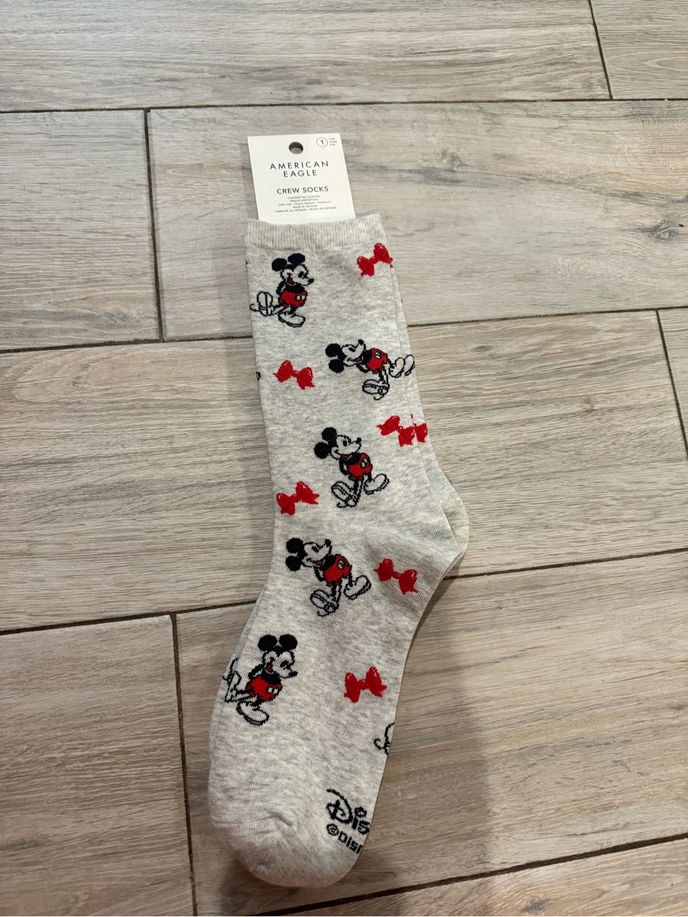 American Eagle Outfitters Gray Crew Socks with Red and Black Mickey Pattern